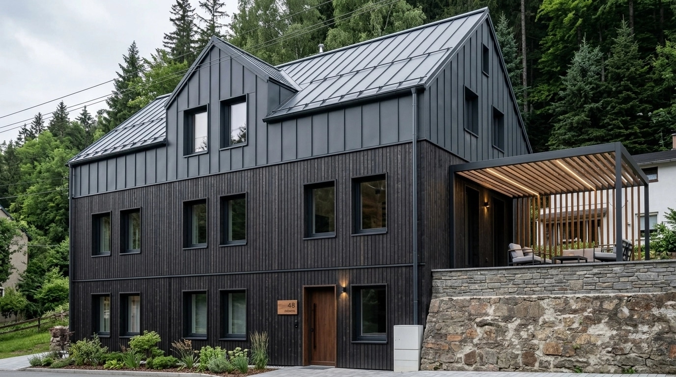 Facade design in Barnhouse Facade style — photo by GenRoom AI