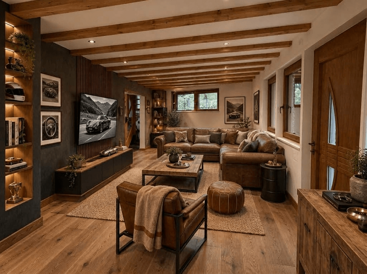 İç mekân tasarımı Rustic stili — Oturma Odası GenRoom AI