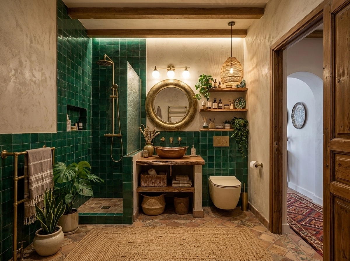 Bathroom interior in Bohemian style — photo by GenRoom AI