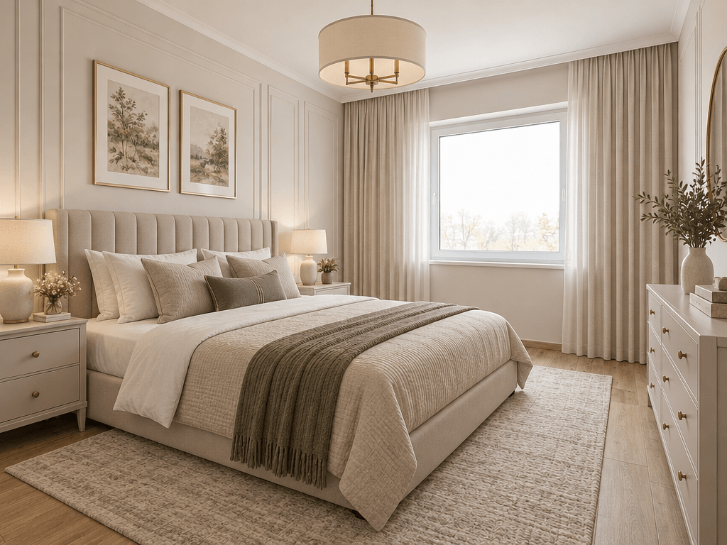 Bedroom interior in Neoclassic style — photo by GenRoom AI