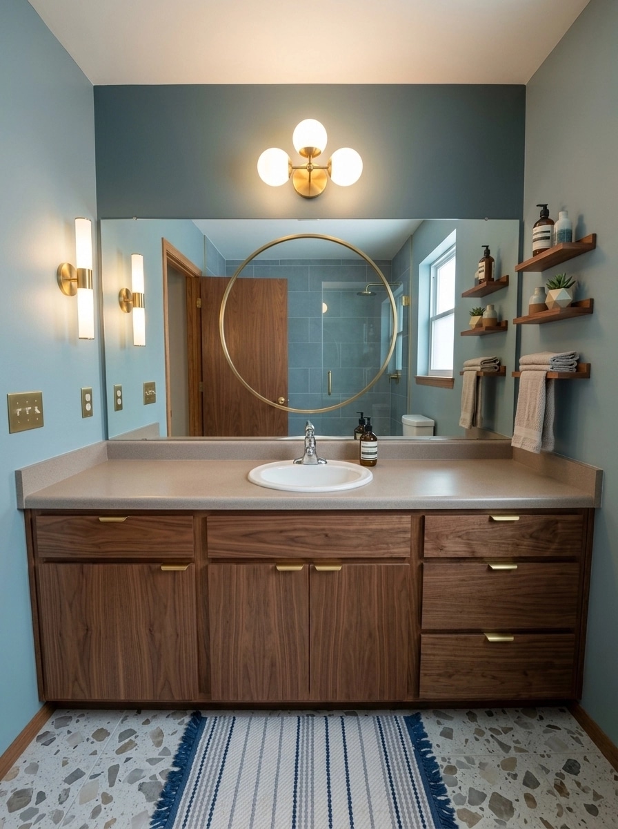 Bathroom interior in Mid-Century Modern style — photo by GenRoom AI