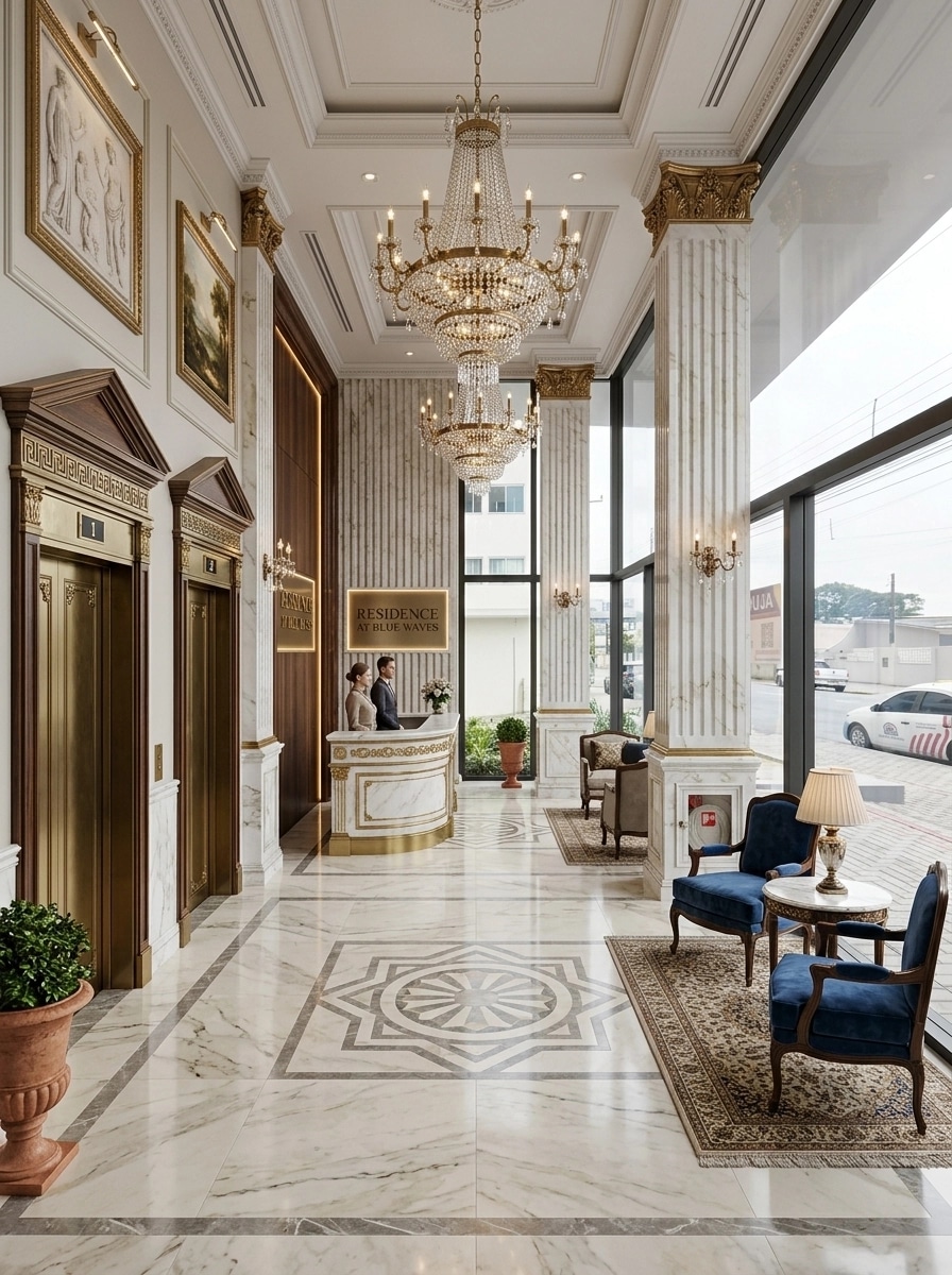 Interior design in Neoclassic style — lobby by GenRoom AI