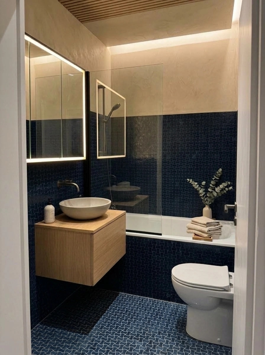 Bathroom interior in Japandi style — photo by GenRoom AI