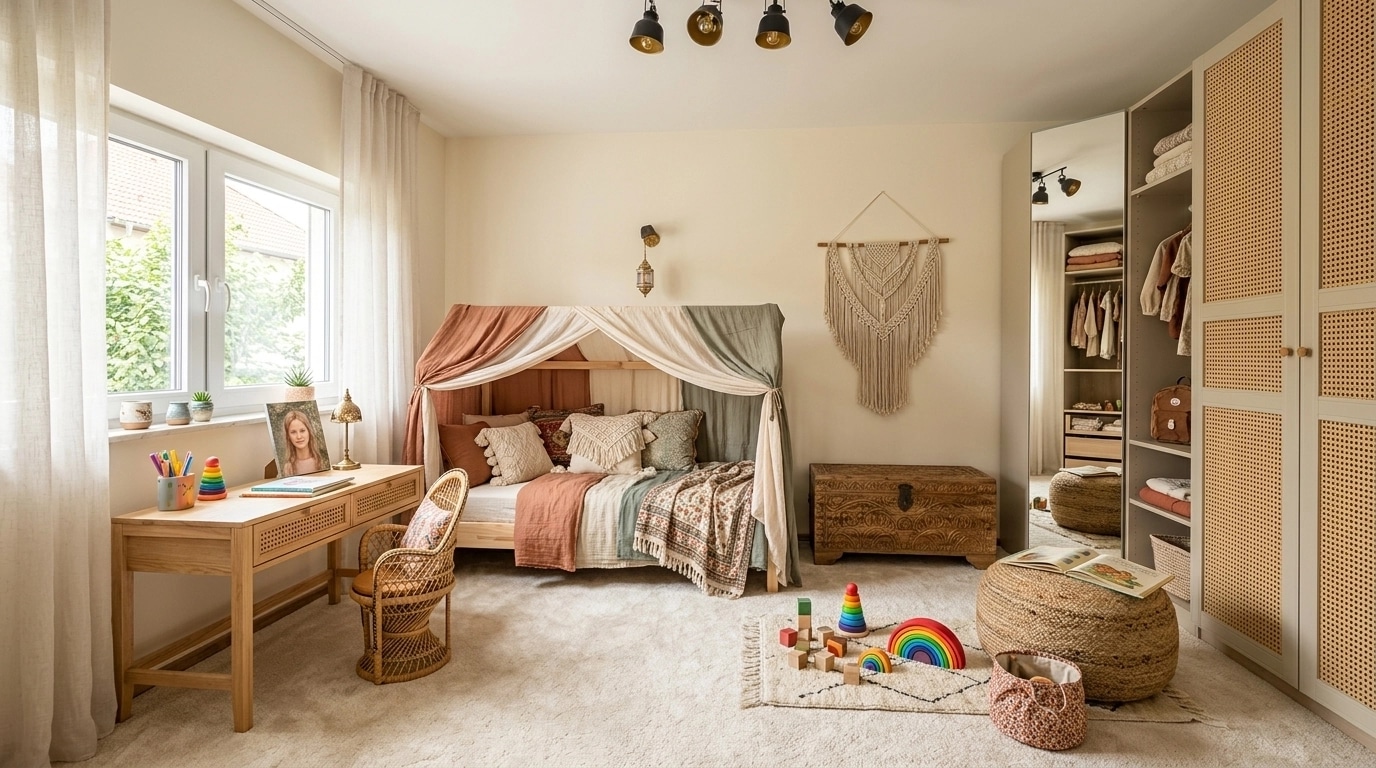 Bohemian Kids Room design — interior photo by GenRoom AI