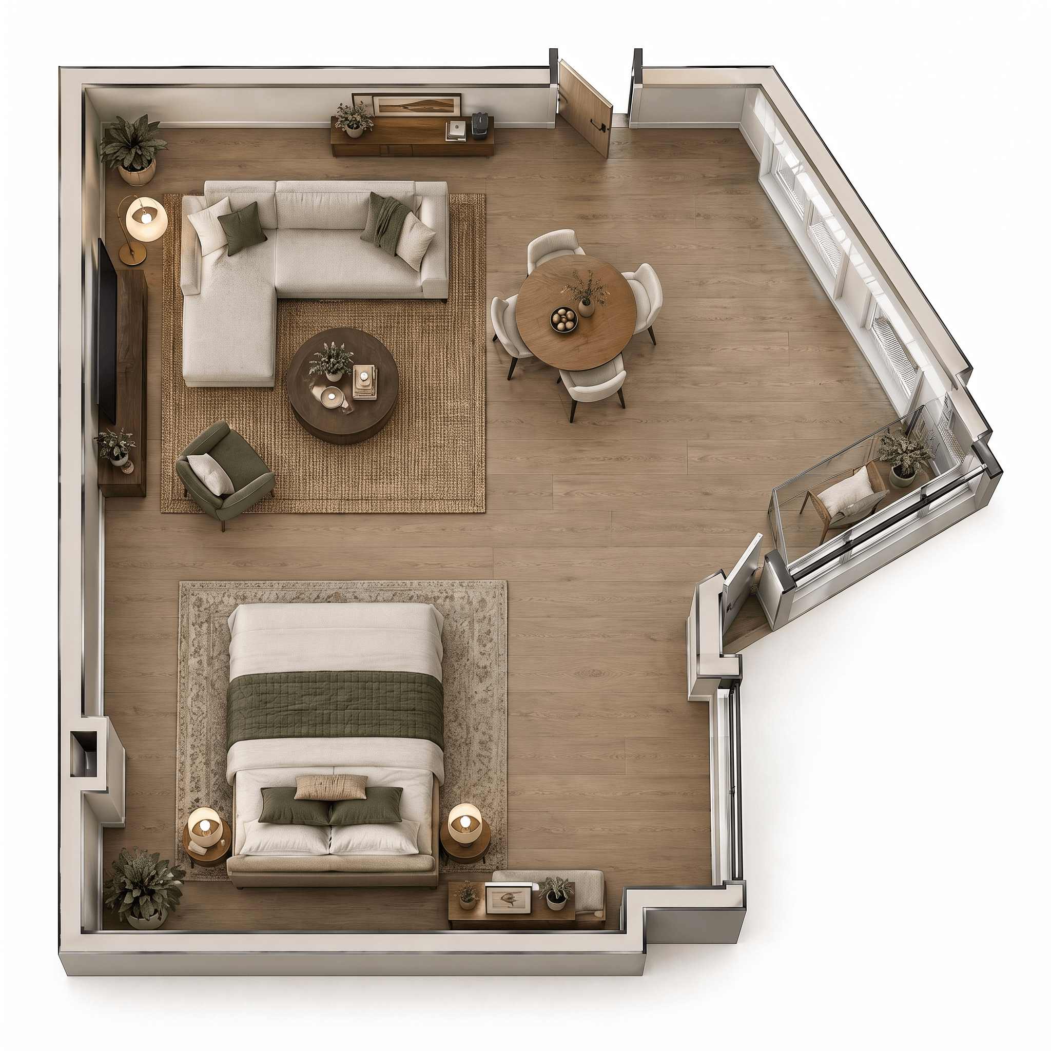 Interior desain di Transitional gaya — Ruang Tamu oleh GenRoom AI