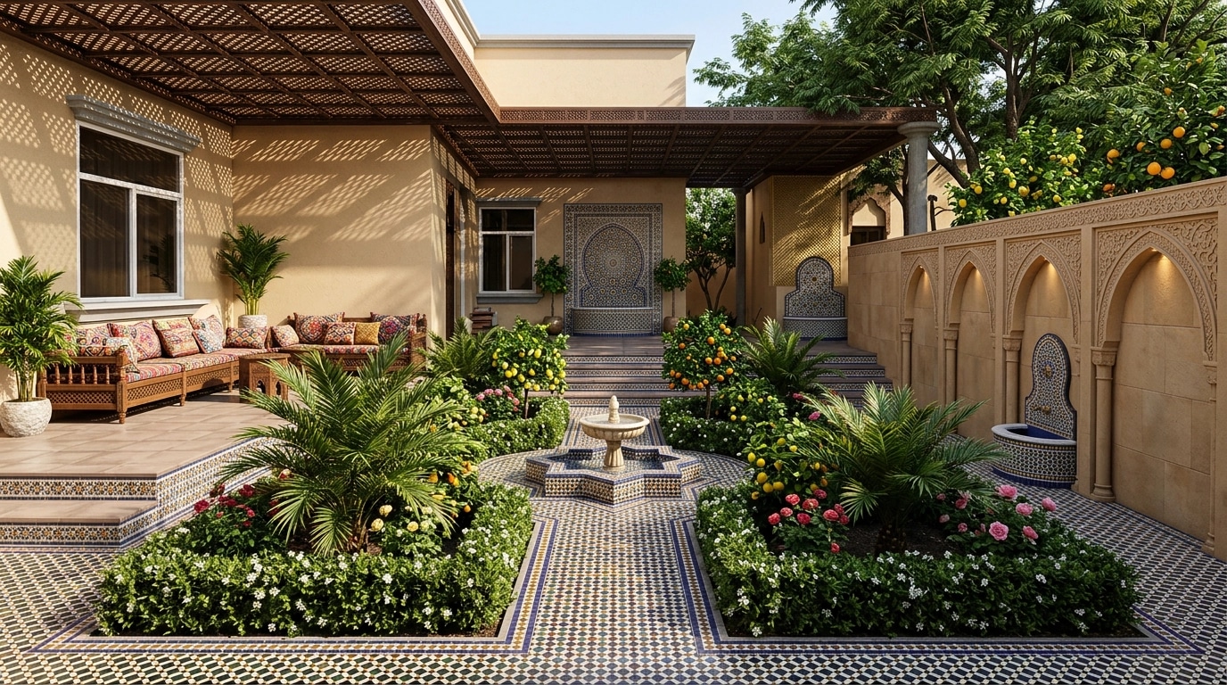 Yard design in Arabian Courtyard style — photo by GenRoom AI