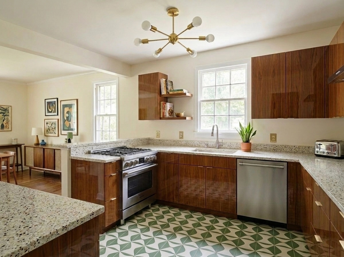 Kitchen interior in Mid-Century Modern style — photo by GenRoom AI