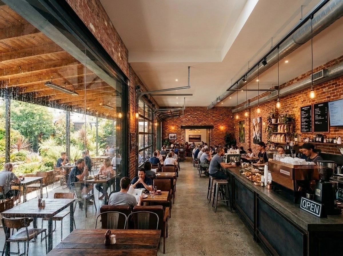 Interior design in Loft / Industrial style — cafe by GenRoom AI