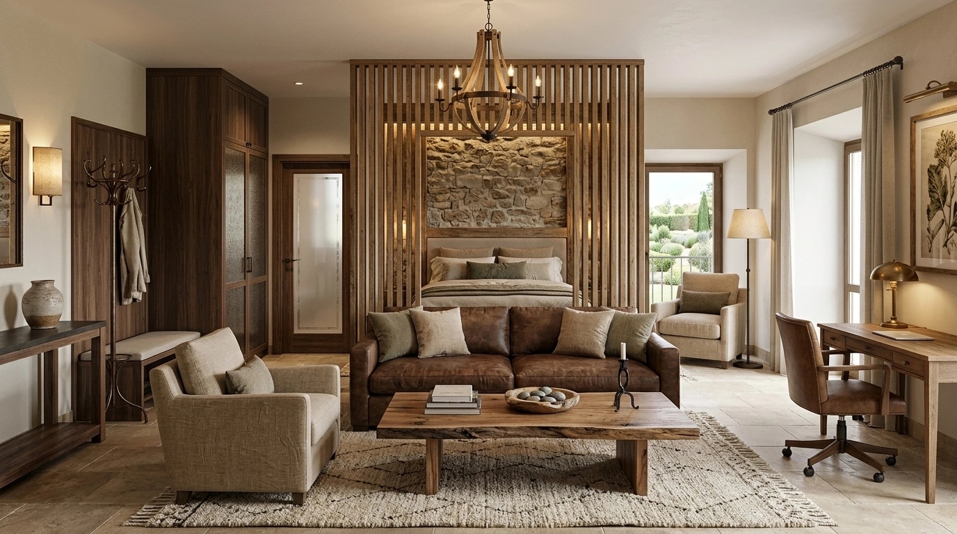 Design de interiores em estilo Rustic — Sala de Estar por GenRoom AI