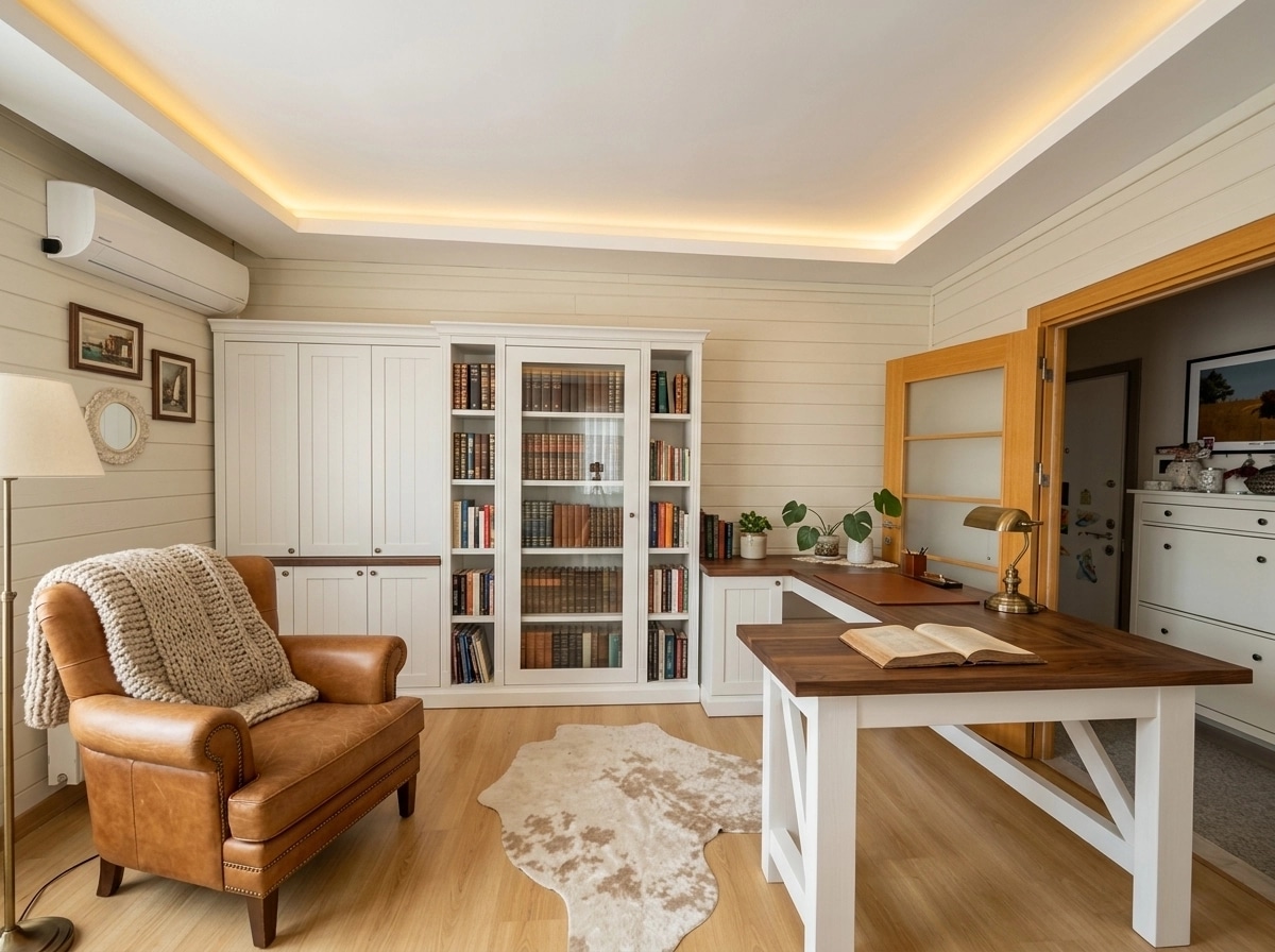 Interior design in Modern Farmhouse style — library by GenRoom AI