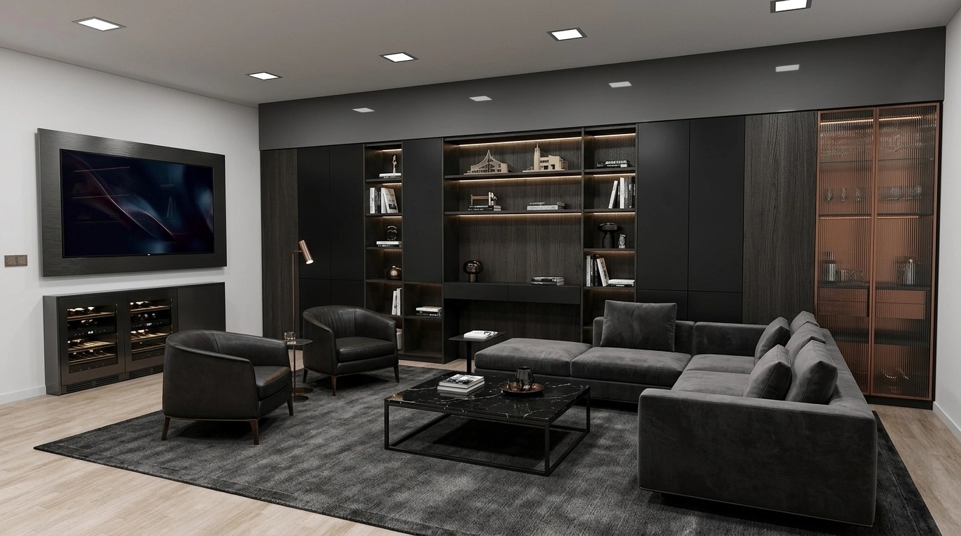 Blacktec Living Room design — interior photo by GenRoom AI