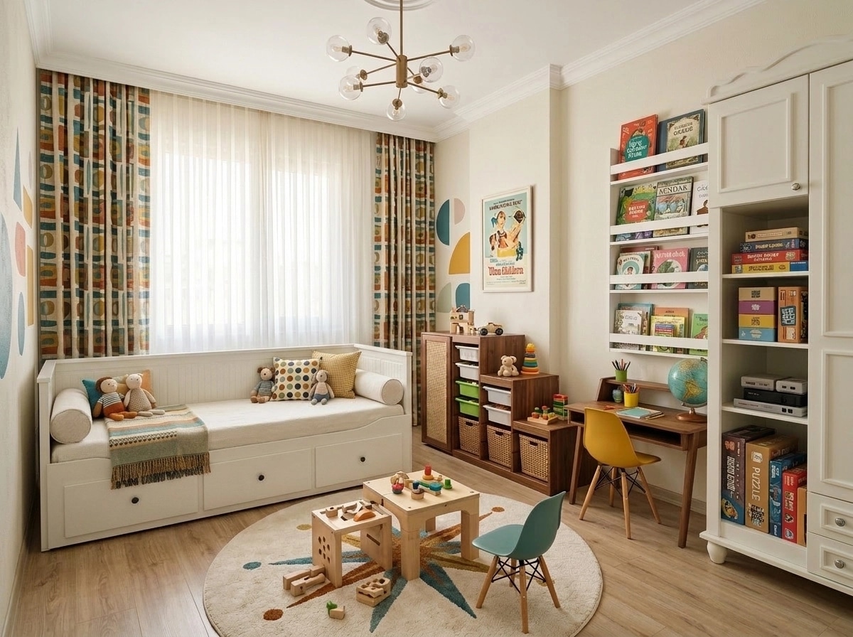 Mid-Century Modern Kids Room design — interior photo by GenRoom AI