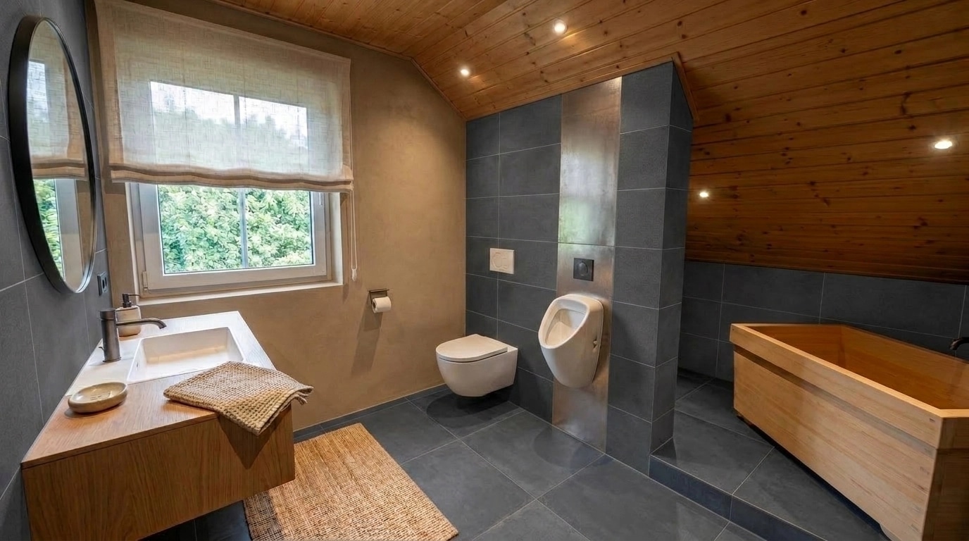 Bathroom interior in Japandi style — photo by GenRoom AI
