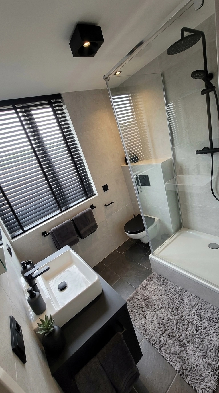 Bathroom interior in Blacktec style — photo by GenRoom AI
