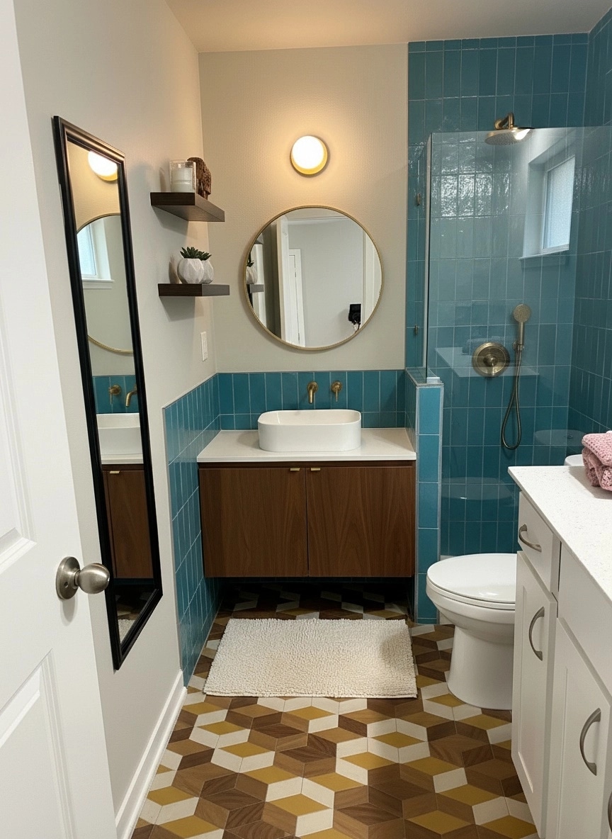 Bathroom interior in Mid-Century Modern style — photo by GenRoom AI