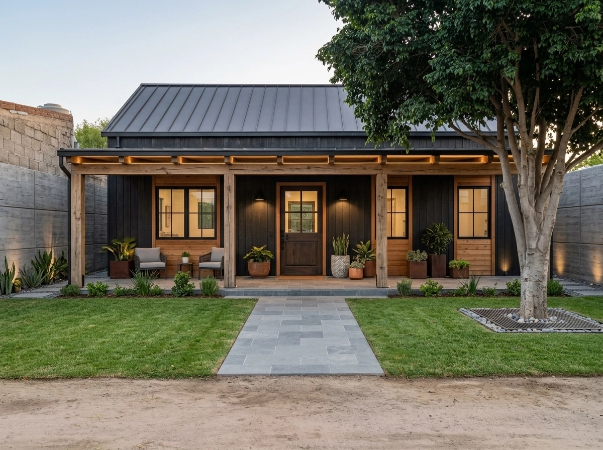 Facade design in Barnhouse Facade style — photo by GenRoom AI
