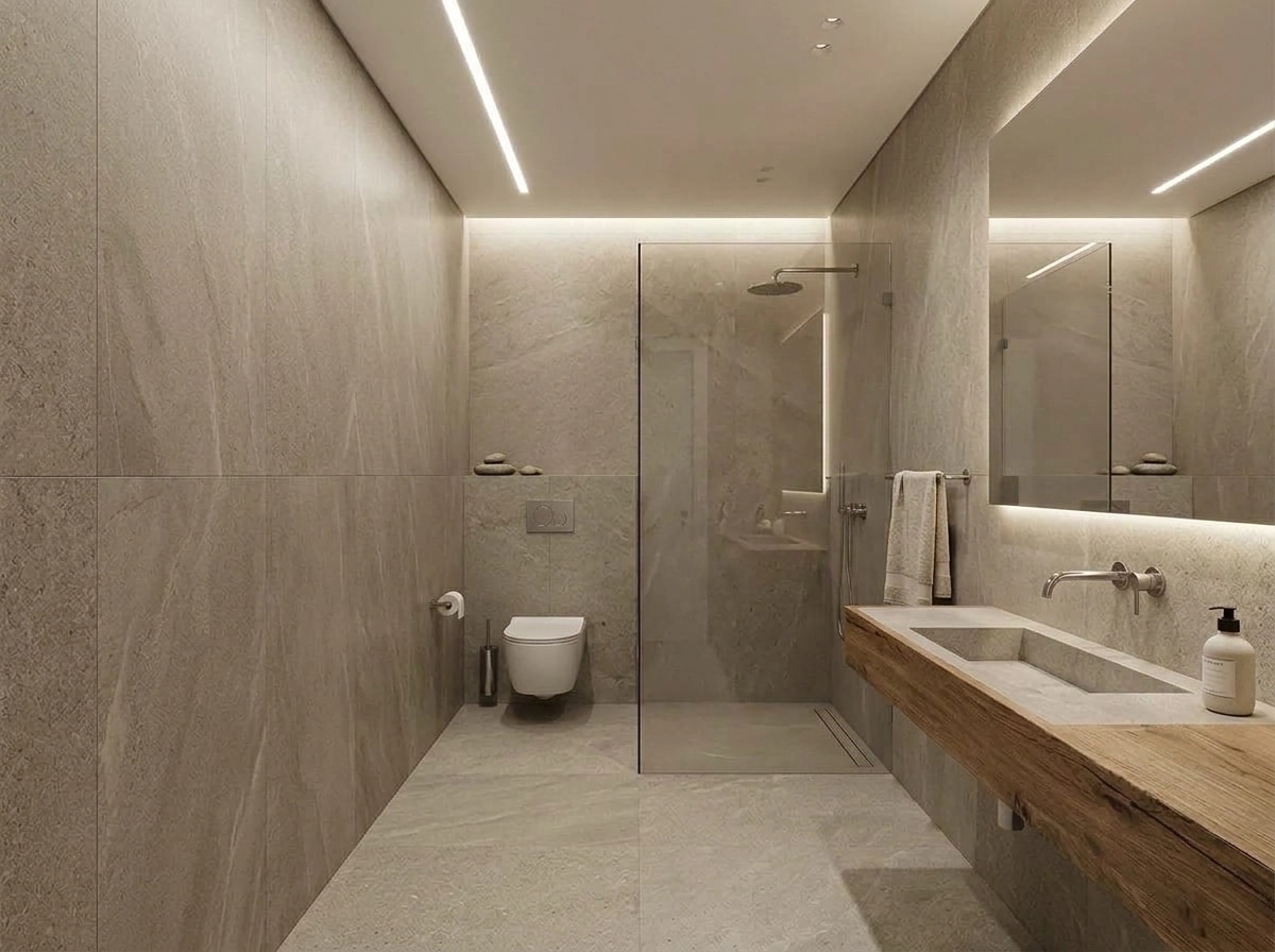Bathroom interior in Minimalism style — photo by GenRoom AI