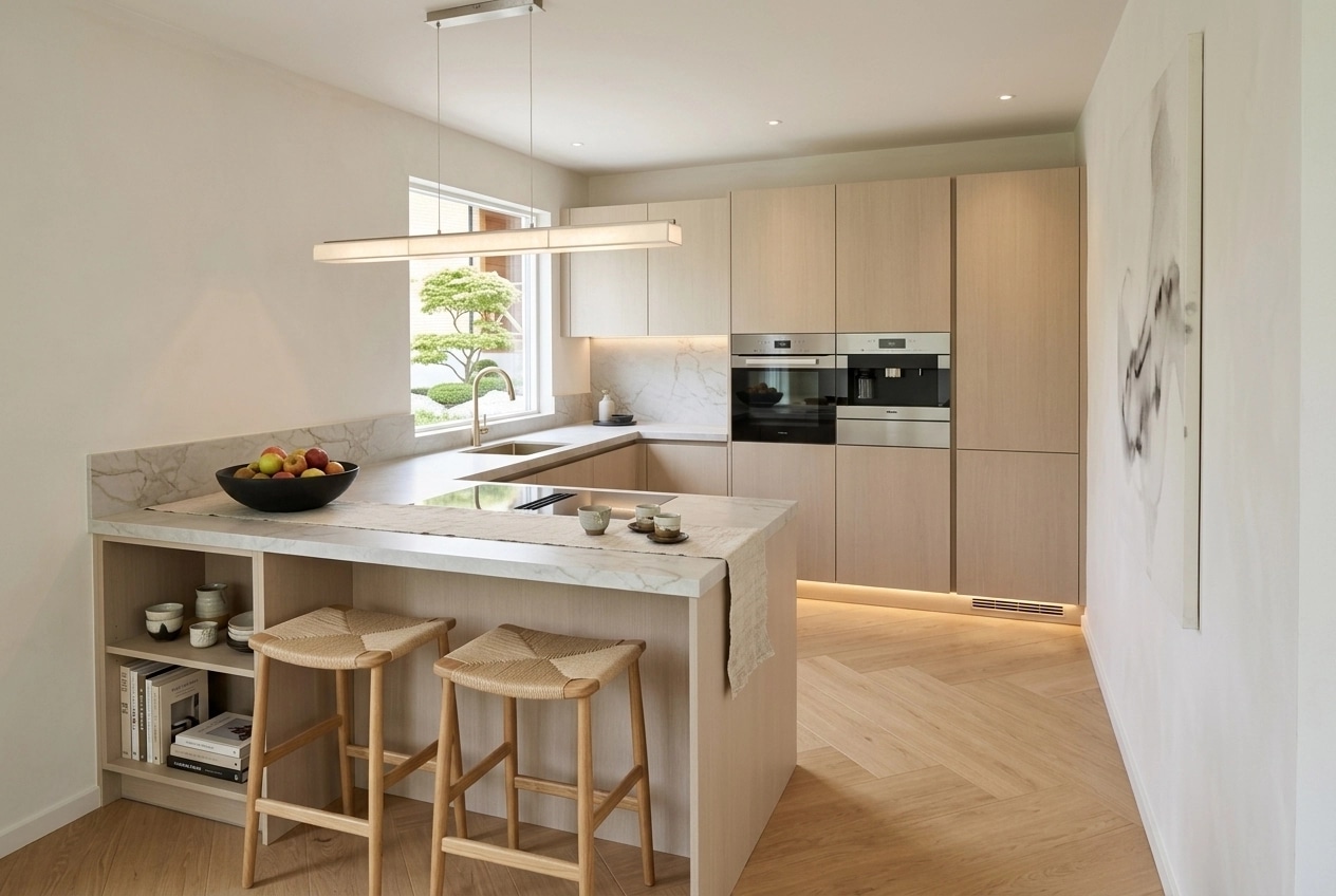 Kitchen interior in Japandi style — photo by GenRoom AI