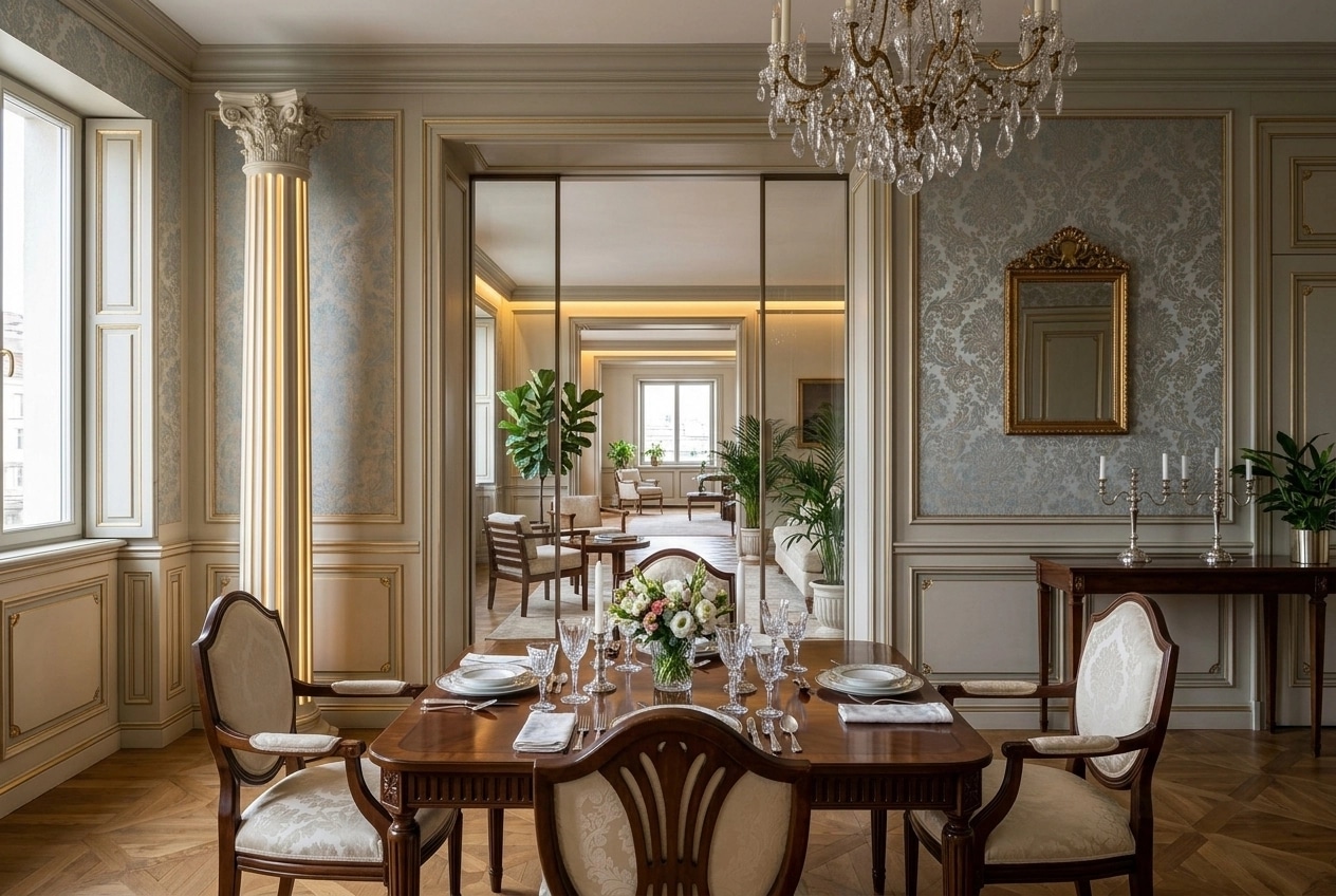 Interior design in Neoclassic style — dining_room by GenRoom AI