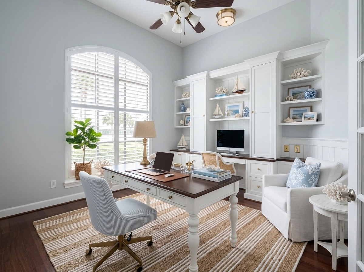 Office interior in Coastal / Hamptons style — photo by GenRoom AI