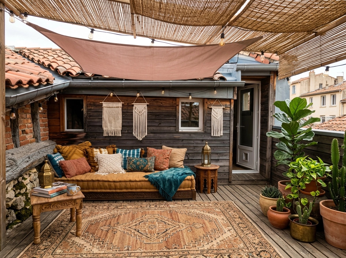 Interior design in Bohemian style — terrace by GenRoom AI