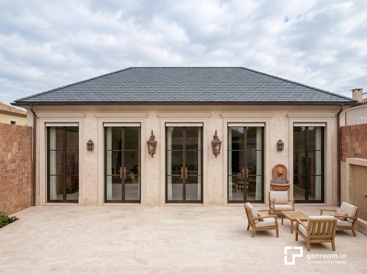 Facade design in Mediterranean Facade style — photo by GenRoom AI