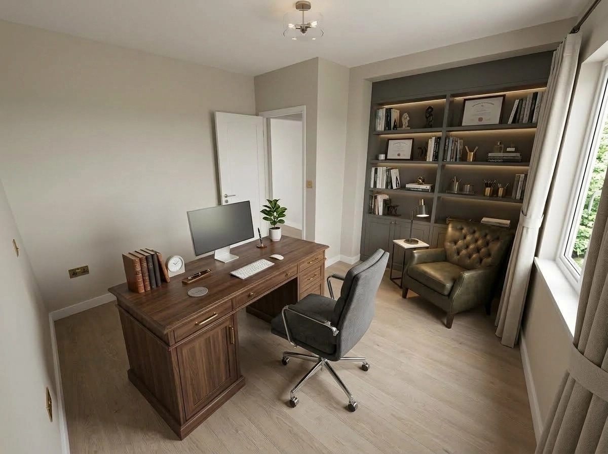Office interior in Transitional style — photo by GenRoom AI
