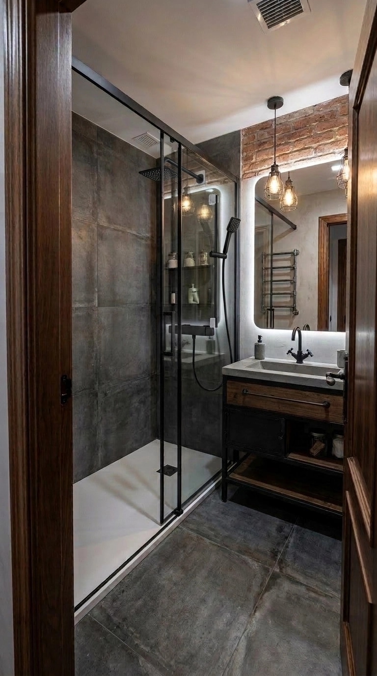 Bathroom interior in Loft / Industrial style — photo by GenRoom AI