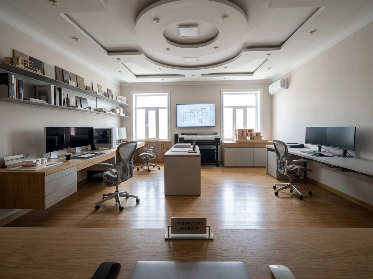 Office interior in Minimalism style — photo by GenRoom AI