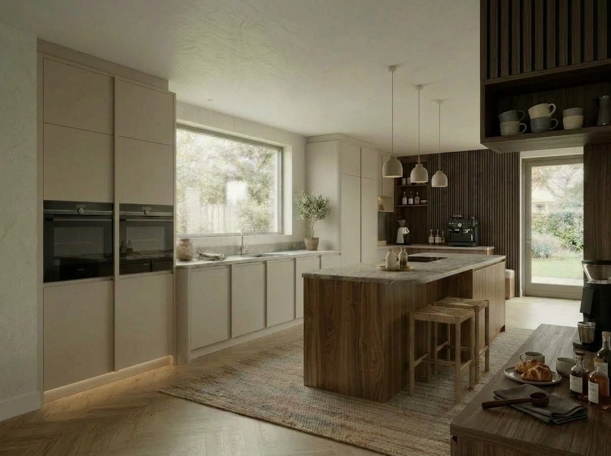 Kitchen interior in Japandi style — photo by GenRoom AI