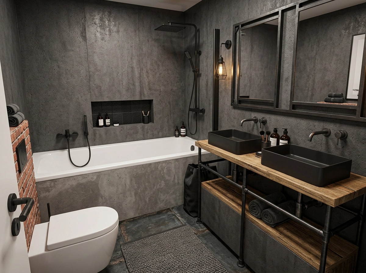 Bathroom interior in Loft / Industrial style — photo by GenRoom AI