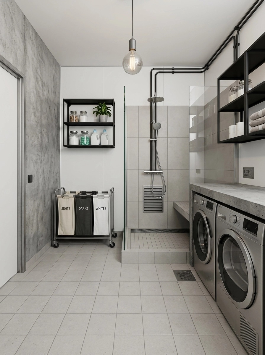 Interior design in Loft / Industrial style — laundry by GenRoom AI
