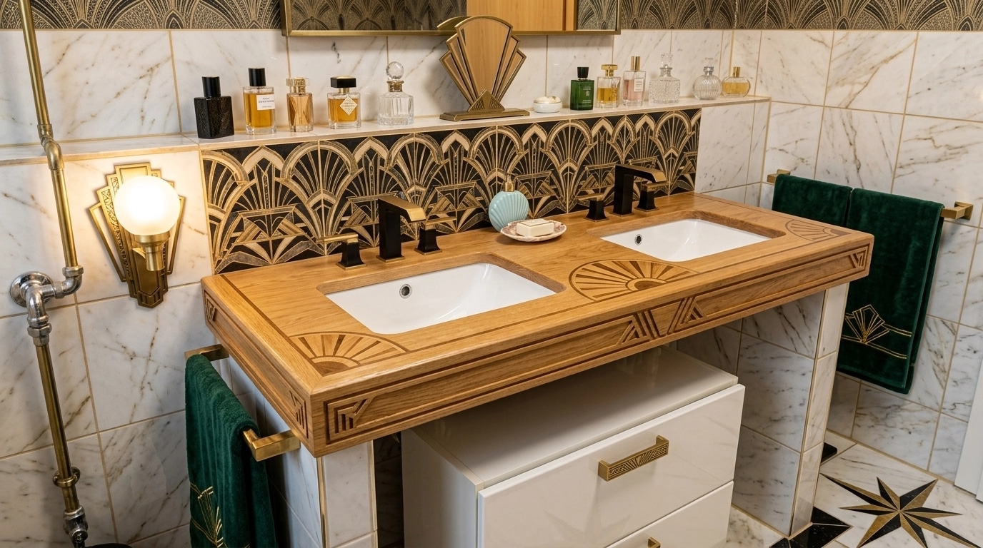 Bathroom interior in Art Deco style — photo by GenRoom AI