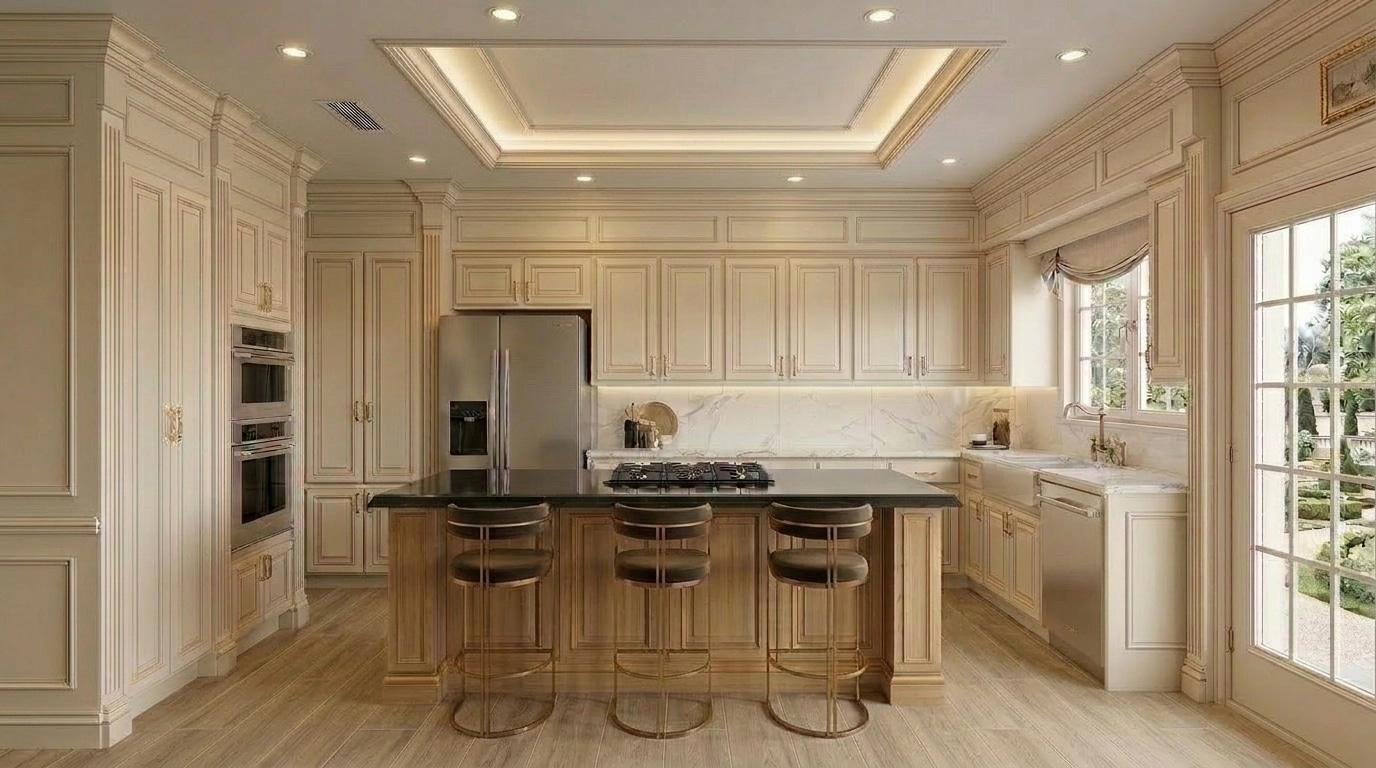 Kitchen interior in Neoclassic style — photo by GenRoom AI