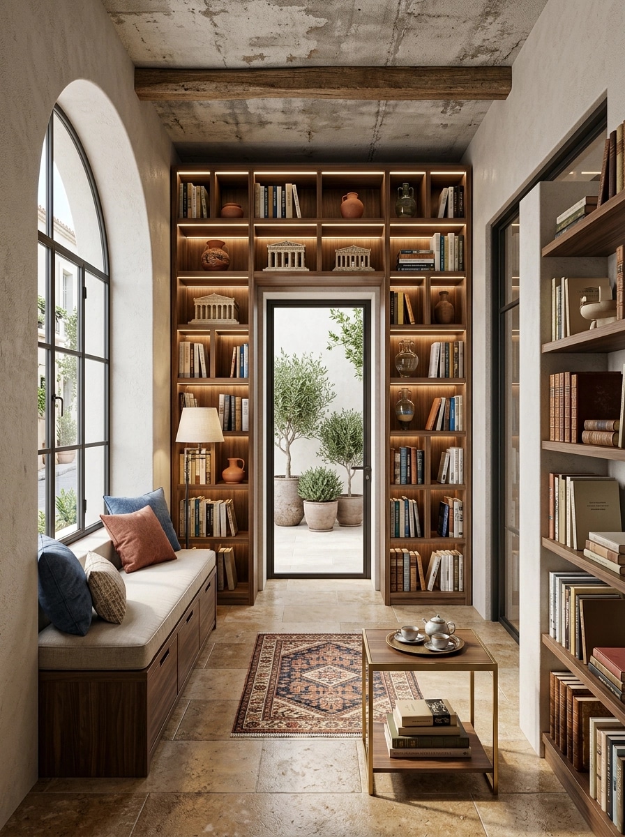 Interior design in Mediterranean style — library by GenRoom AI