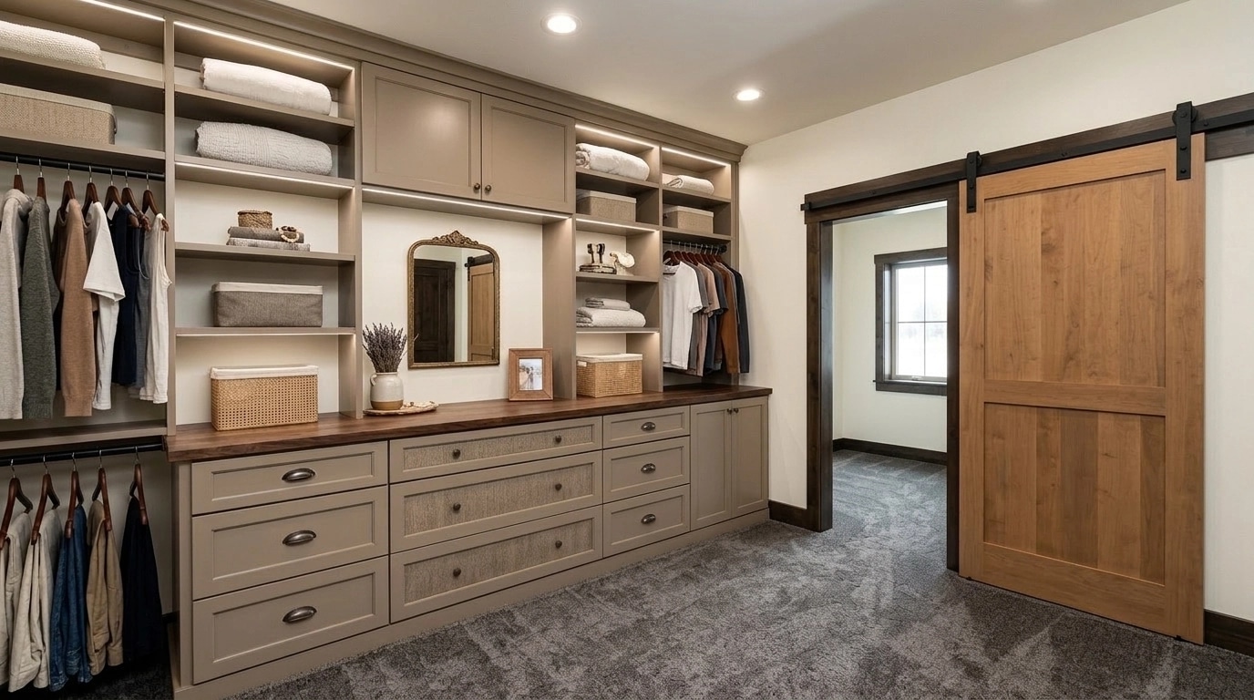 Interior design in Modern Farmhouse style — wardrobe by GenRoom AI