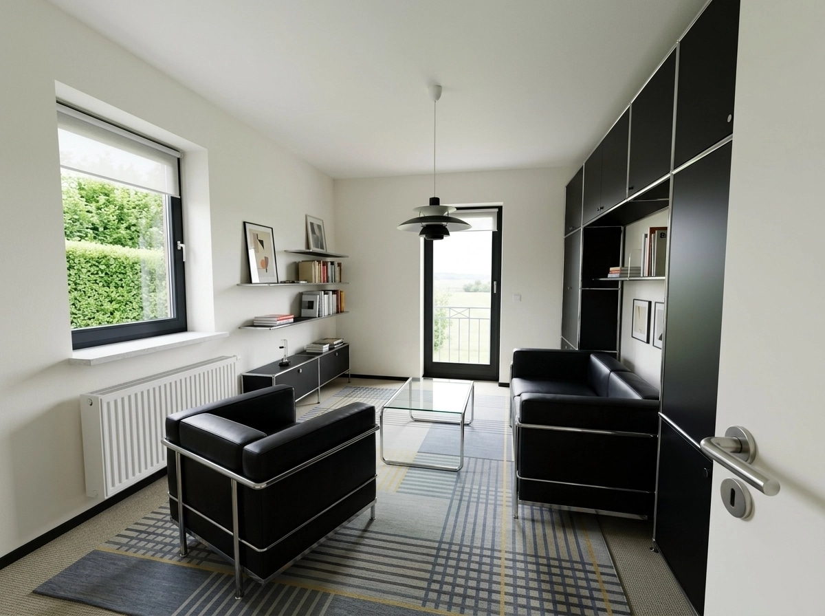 التصميم الداخلي بنمط Bauhaus — غرفة المعيشة من GenRoom AI