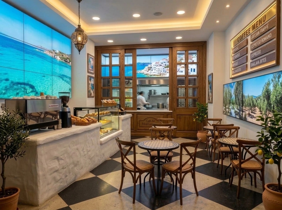 Interior design in Mediterranean style — coffee_shop by GenRoom AI