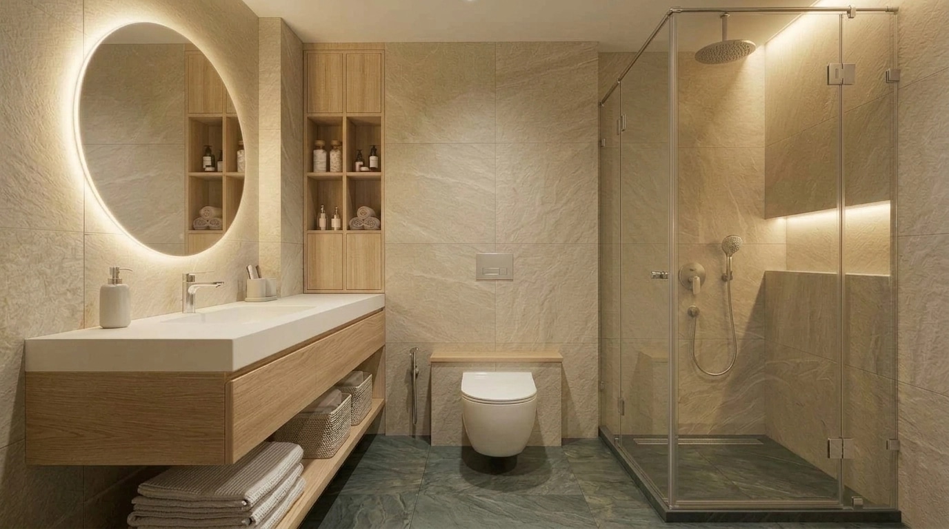 Bathroom interior in Scandinavian style — photo by GenRoom AI