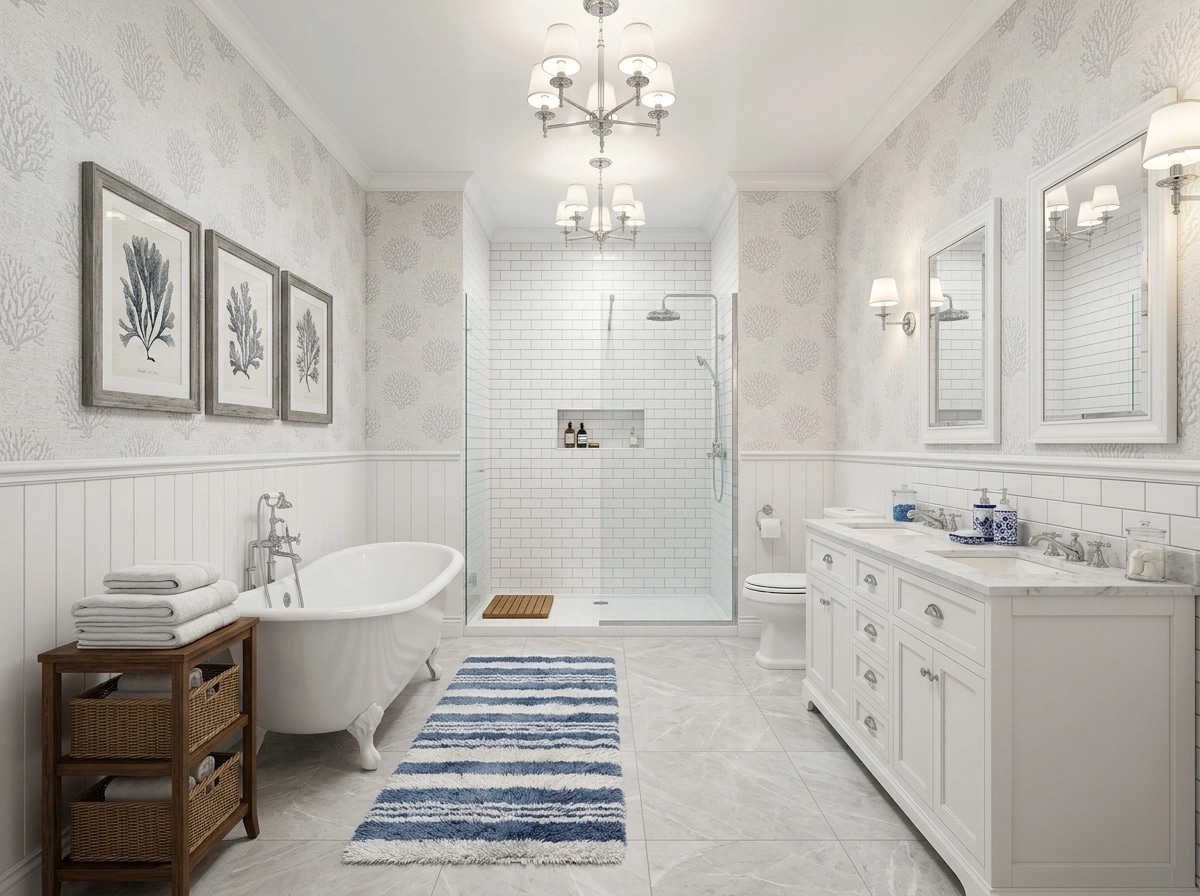 Bathroom interior in Coastal / Hamptons style — photo by GenRoom AI