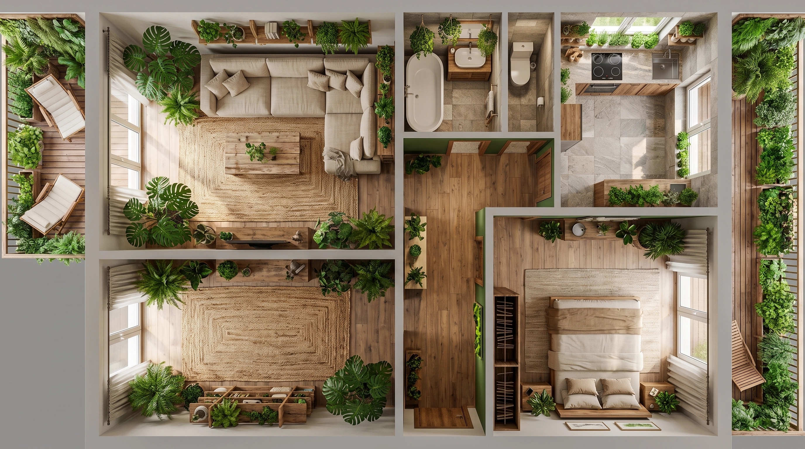İç mekân tasarımı Biophilic stili — Oturma Odası GenRoom AI