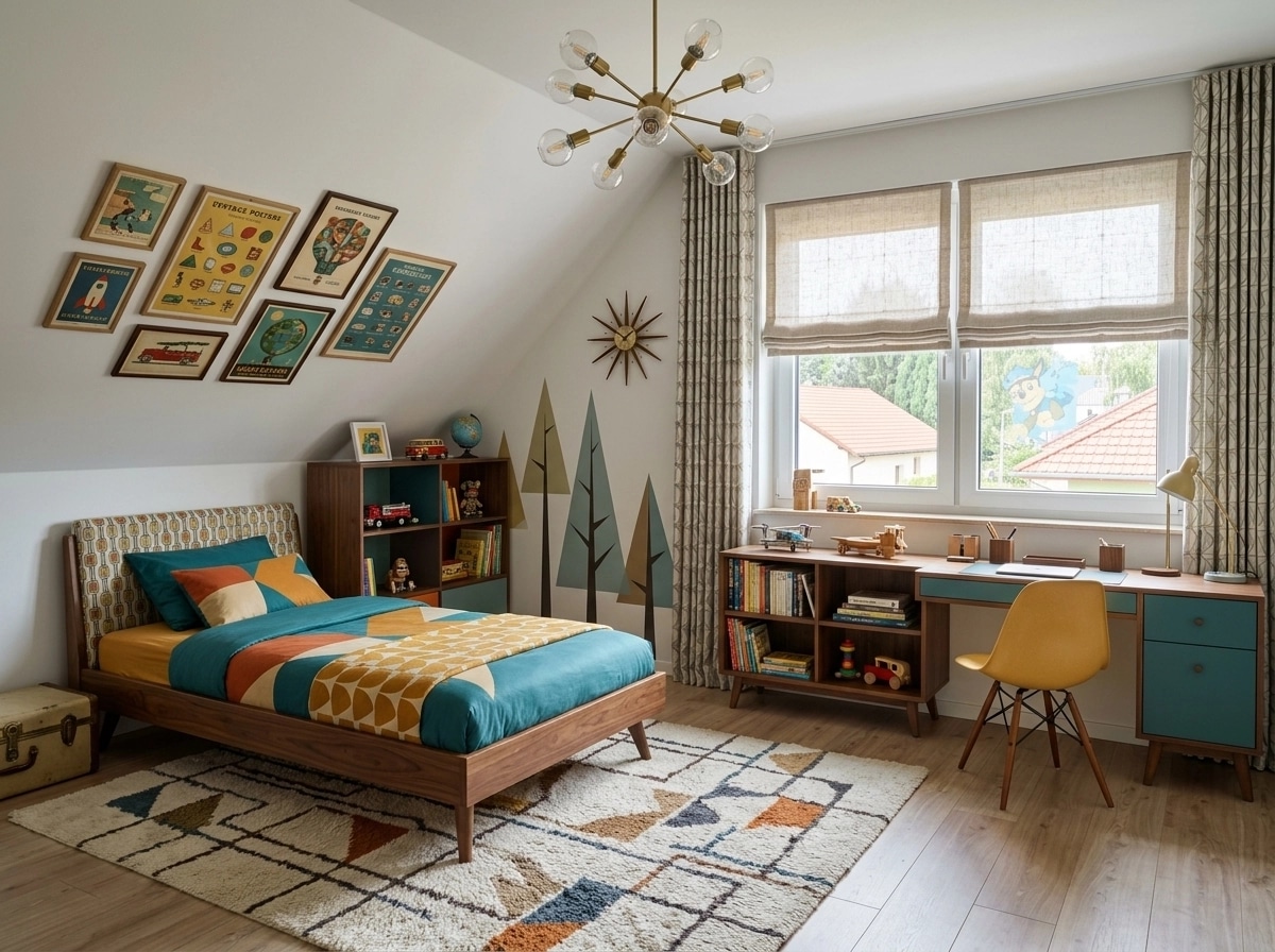 Design d'intérieur en style Mid-Century Modern — Chambre d'enfant par GenRoom AI