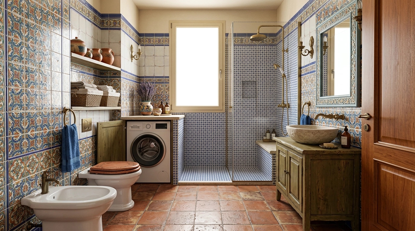Bathroom interior in Mediterranean style — photo by GenRoom AI