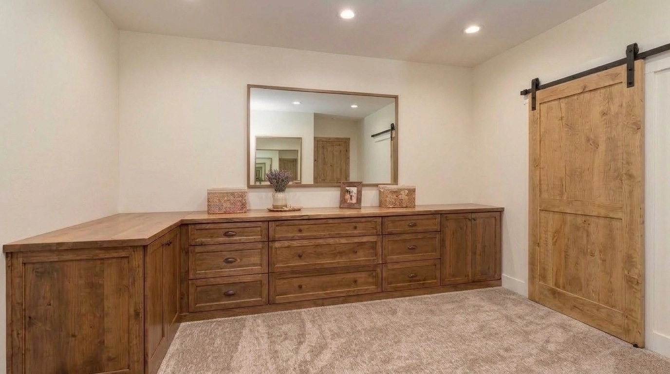 Interior design in Modern Farmhouse style — wardrobe by GenRoom AI