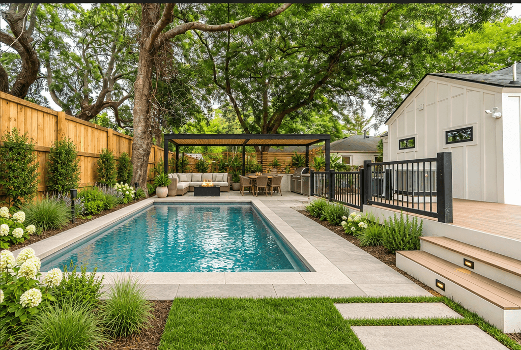 Design paisagístico em estilo Contemporary Yard — Jardim por GenRoom AI