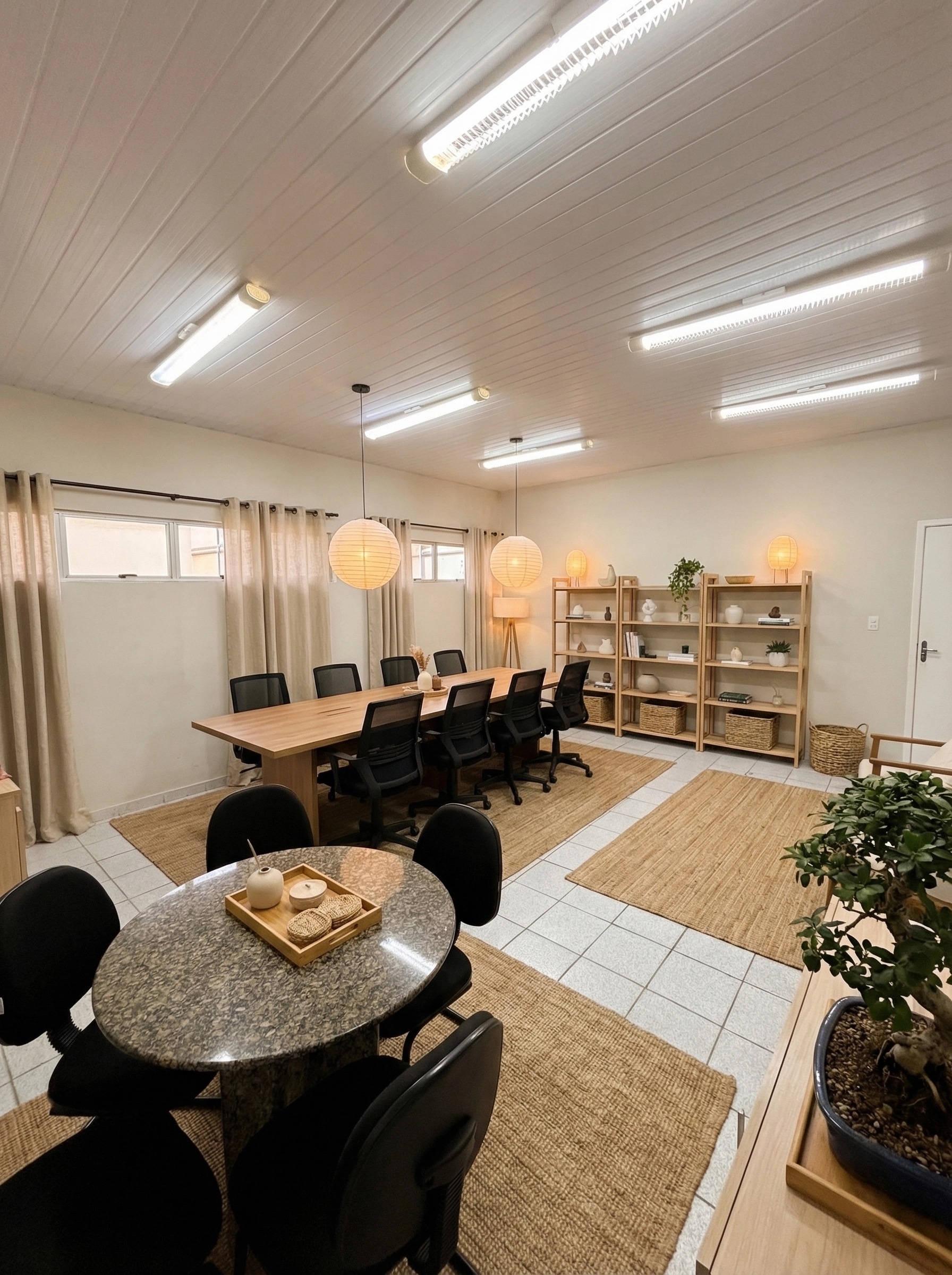 Office interior in Japandi style — photo by GenRoom AI