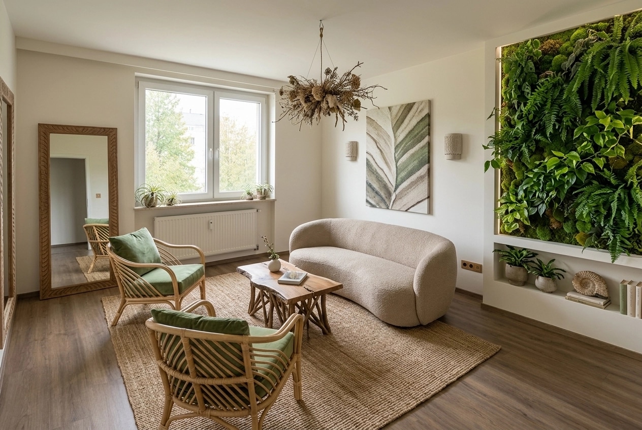 Design de interiores em estilo Biophilic — Sala de Estar por GenRoom AI