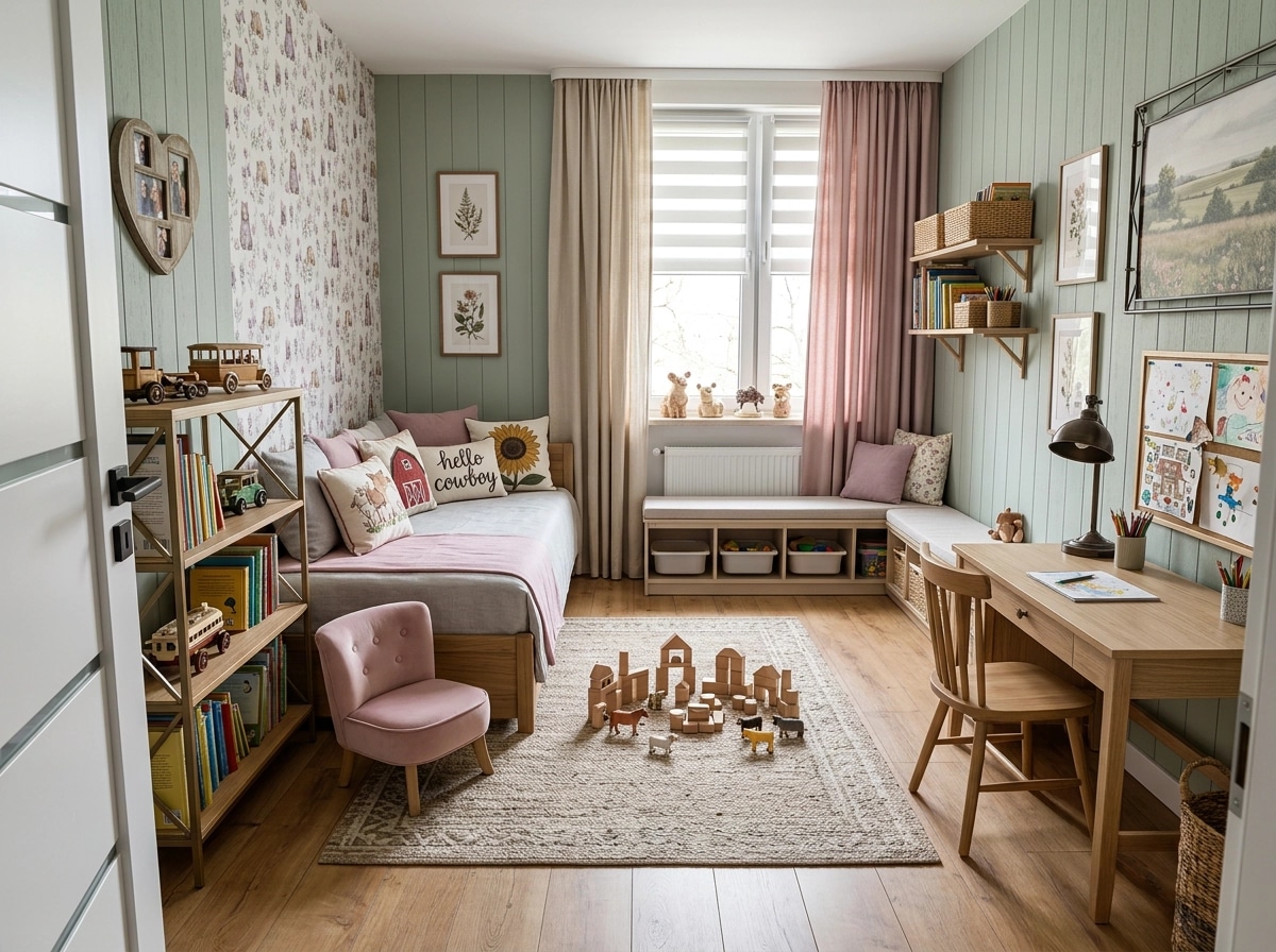 Interior design in Modern Farmhouse style — Kids Room by GenRoom AI