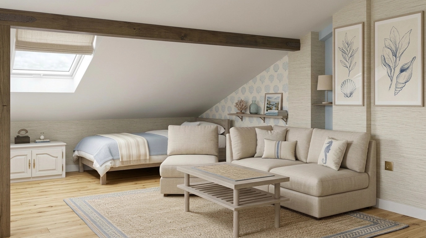 Interior design in Coastal / Hamptons style — attic by GenRoom AI
