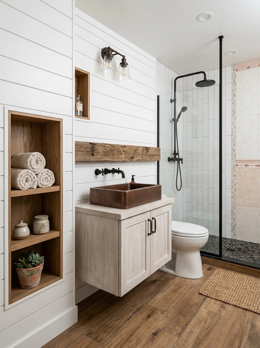 Bathroom interior in Modern Farmhouse style — photo by GenRoom AI